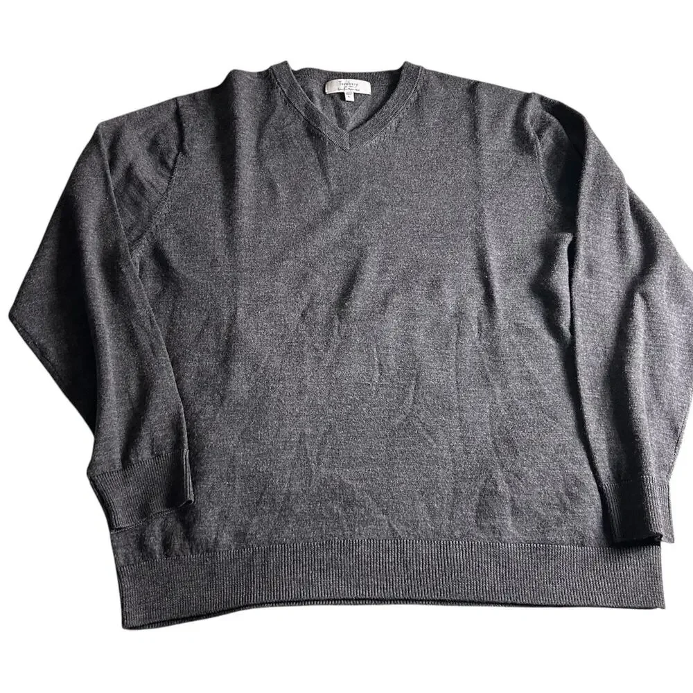Turnbury Sweater Mens‎ Size Large Gray V Neck 100% Merino Wool Long Sleeve